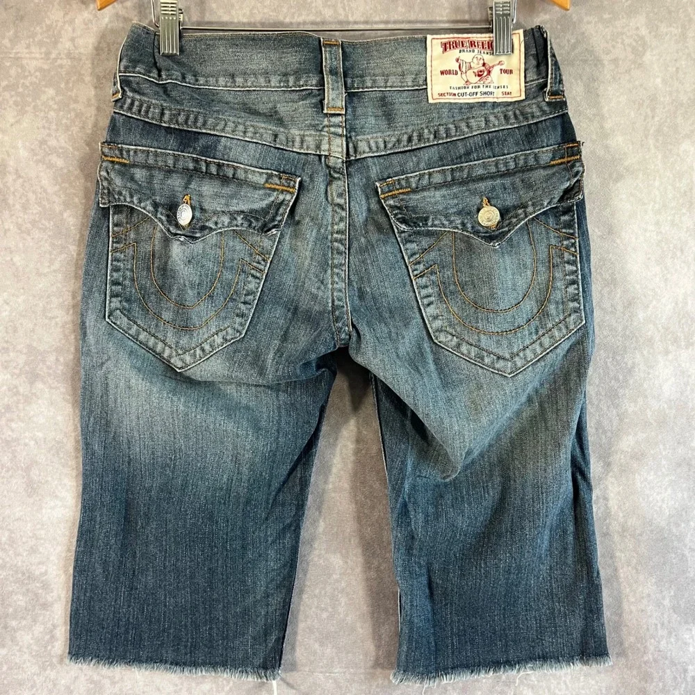 True Religion Cutoff Denim Shorts Mens 31 Blue Straight Raw Hem MNR859SY9 Casual